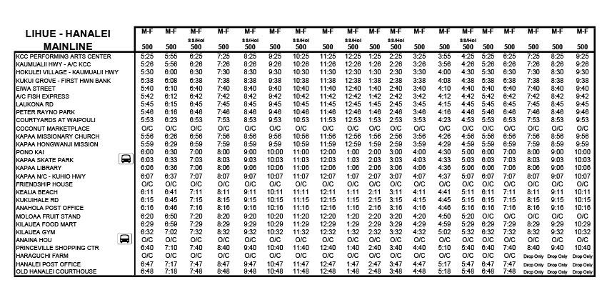 カウアイバス時刻表